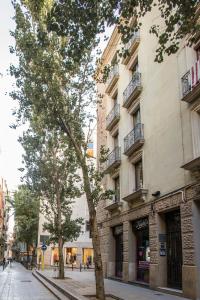 巴塞罗那BCNGOTIC 41的建筑物前的街道上的树
