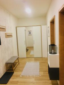 上马尔绍夫Apartmány Trio Horní Maršov的一间带长凳和镜子的客厅
