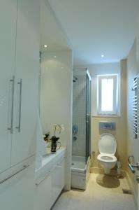伊斯坦布尔Cheya Taksim Istanbul City Center Comfort Residence的白色的浴室设有卫生间和淋浴。