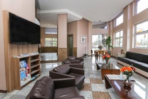 阿雷格里港机场快捷酒店的带沙发和平面电视的客厅