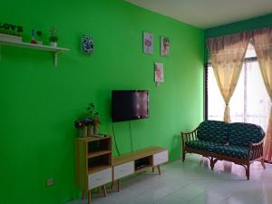 瓜埠阿迪亚纳公寓的绿色的客厅配有椅子和电视