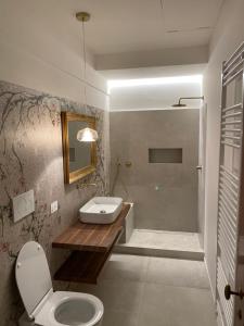 威尼斯卡萨德皮托利威尼斯公寓酒店的浴室配有卫生间、盥洗盆和淋浴。