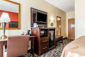 德克萨斯城Quality Inn Texas City I-45的酒店客房配有一张床、一张书桌和一台电视。