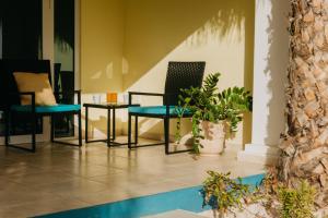 克拉伦代克Aqua Viva Suites的大堂设有桌椅和植物