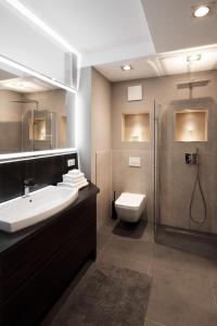哈根SAXX Apartments "Goldberg Karree"的一间带水槽、淋浴和卫生间的浴室
