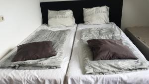 鹿特丹贝维瓦素登公寓的两张单人床,上面有两个枕头
