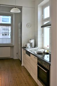 沃尔姆斯Kleiner Herrenhof的厨房配有水槽和炉灶 顶部烤箱