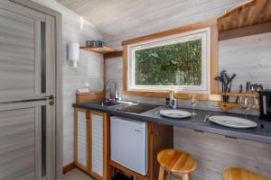弗洛姆Tiny house with terrace的一个小房子里的厨房,配有水槽和窗户