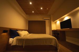 福冈HIT Tenjin的一间卧室配有一张床和一台平面电视