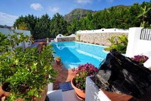 利帕里科拉罗酒店的享有植物游泳池的景色