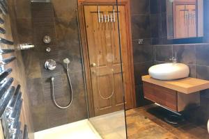 切斯特Bretton House Farm Retreat的带淋浴和盥洗盆的浴室