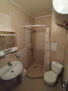 布尔加斯阳光金沙一室公寓酒店的一间带水槽、卫生间和淋浴的浴室