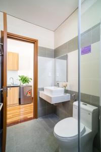 岘港THE NAVIS Hotel & Apartment的一间带卫生间和水槽的浴室