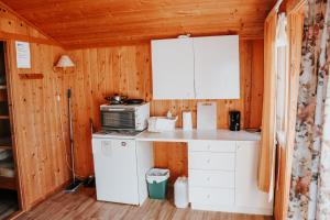 Hafslo林莫希特小屋酒店的厨房配有柜台和微波炉。