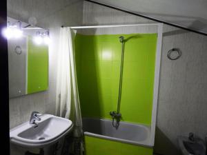 卡韦松·德·拉·萨尔维埃尔酒店的绿色浴室设有水槽和淋浴