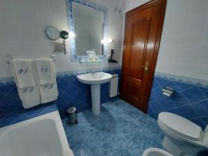 桑提亚纳德玛埃尔雅丹宾馆的蓝色的浴室设有卫生间和水槽
