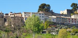 梅内尔伯L'Ensoleillée的山丘上的小镇,有房子和树木