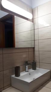 凯尔基尼Kerkini Houses的一间带水槽和镜子的浴室