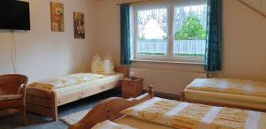 梅德巴赫Haus Gräben的小房间设有两张床和窗户