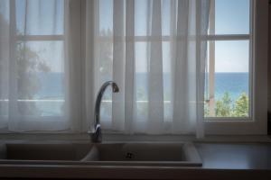 尼亚普拉加ammos seafront family apartments的窗户前厨房的水槽
