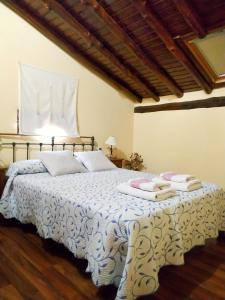 米兰达德尔卡斯塔尼亚尔Casa rural La Villa的一间卧室配有带毛巾的床