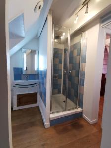 翁弗勒尔Phare des Impressionnistes的带淋浴和盥洗盆的浴室