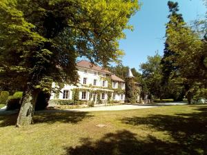 Saint-Étienne-de-Saint-GeoirsChateau des Ayes - Chambres & suites的院子中一棵树的白色大房子