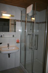 乌登Hotel Verhoeven的带淋浴和盥洗盆的浴室