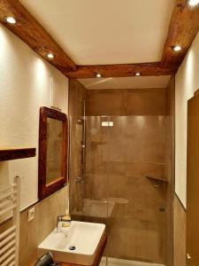 奥贝劳埃斯托利亚公寓酒店的带淋浴、盥洗盆和卫生间的浴室