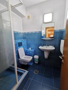 北马马亚-讷沃达里Vila Gente的蓝色的浴室设有卫生间和水槽