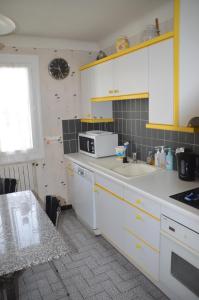 AzereixVILLA AUX PIEDS DES PYRENEES的厨房配有水槽和微波炉