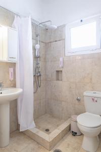 贝尼蔡斯Magnolia Rooms的带淋浴、卫生间和盥洗盆的浴室