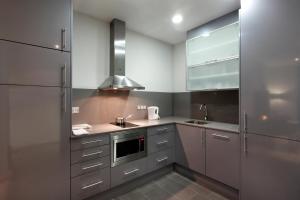 巴塞罗那格兰大道费萨租赁公寓的厨房配有不锈钢橱柜和水槽