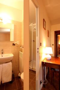 圣锡尔克－拉波皮L’Auberge du Sombral的一间带水槽、卫生间和淋浴的浴室