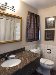 安吉利斯港天使港汽车旅馆的一间带水槽、卫生间和镜子的浴室