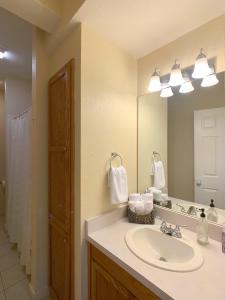 新布朗费尔斯Schmitz Bed & Breakfast的一间带水槽和大镜子的浴室