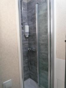 FelletinAu Relais du Parc de Millevaches的浴室里设有玻璃门淋浴
