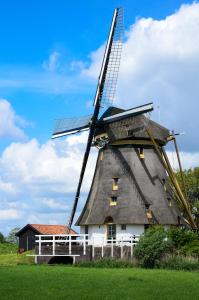 阿布考德Mondriaanmolen, a real Windmill close to Amsterdam的顶部有屋顶的风车