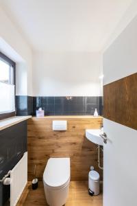 旧天鹅堡Chalet Annemarie Hohenschwangau的浴室配有白色卫生间和盥洗盆。