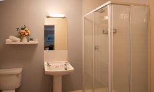塔伯柯里墨菲斯酒店的带淋浴、卫生间和盥洗盆的浴室