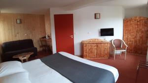 热拉梅德拉鲁特维特酒店的酒店客房配有一张床、一把椅子和一台电视。