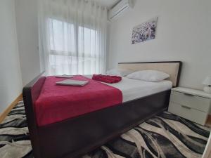 拉法洛维奇AS Apartments Rafailovici的一间卧室配有一张带笔记本电脑的床