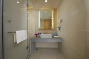 郑州郑州郑东智选假日酒店的一间带水槽和镜子的浴室