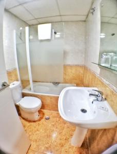 塞维利亚莱斯特尔公寓的浴室配有盥洗盆、卫生间和浴缸。