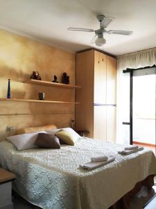 塞拉瓦莱皮斯托耶塞CASA Lux的一间卧室配有一张床和吊扇