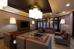埃德蒙顿埃德蒙顿市中心智选假日酒店的客厅配有家具和平面电视