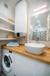 埃格尔RÉS Apartman的一间带水槽和洗衣机的浴室