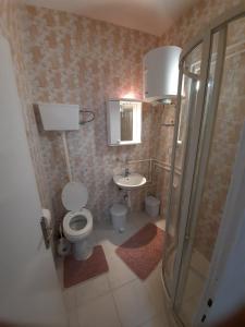 弗尔尼亚奇卡矿泉镇Apartman Casa Lux的一间带卫生间和水槽的浴室