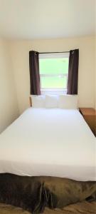 布鲁金斯蓝色海岸套房酒店的卧室配有一张大白色床和窗户