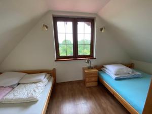 科贝拉古拉Ignacówka的带窗户的客房内设有两张单人床。